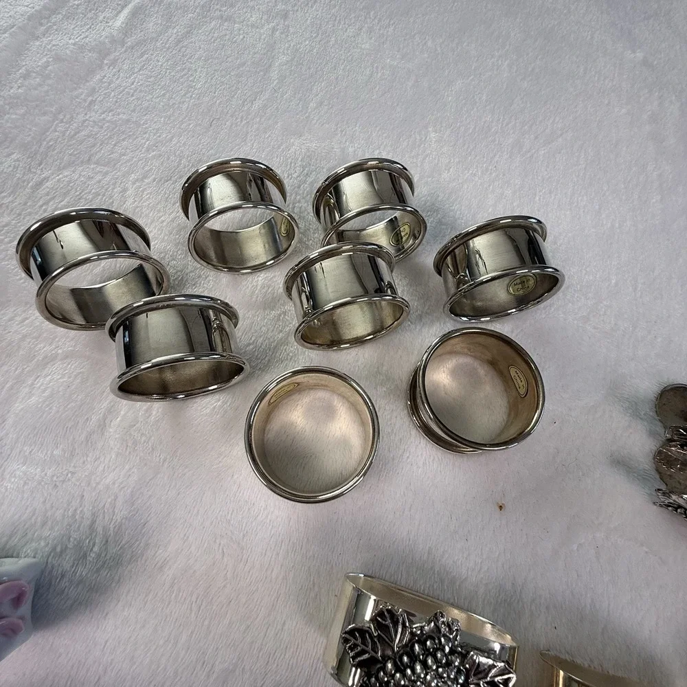 Vintage Napkin Rings Mixed Lot 44 Metal Porcelain Floral Grape Teapot Tableware